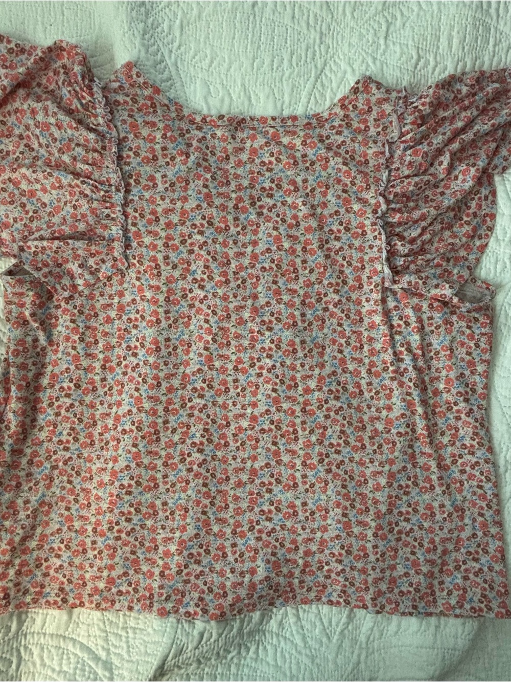 LC Lauren Conrad Coral Floral Ruffle Sleeve Top 1X - Picture 2 of 8